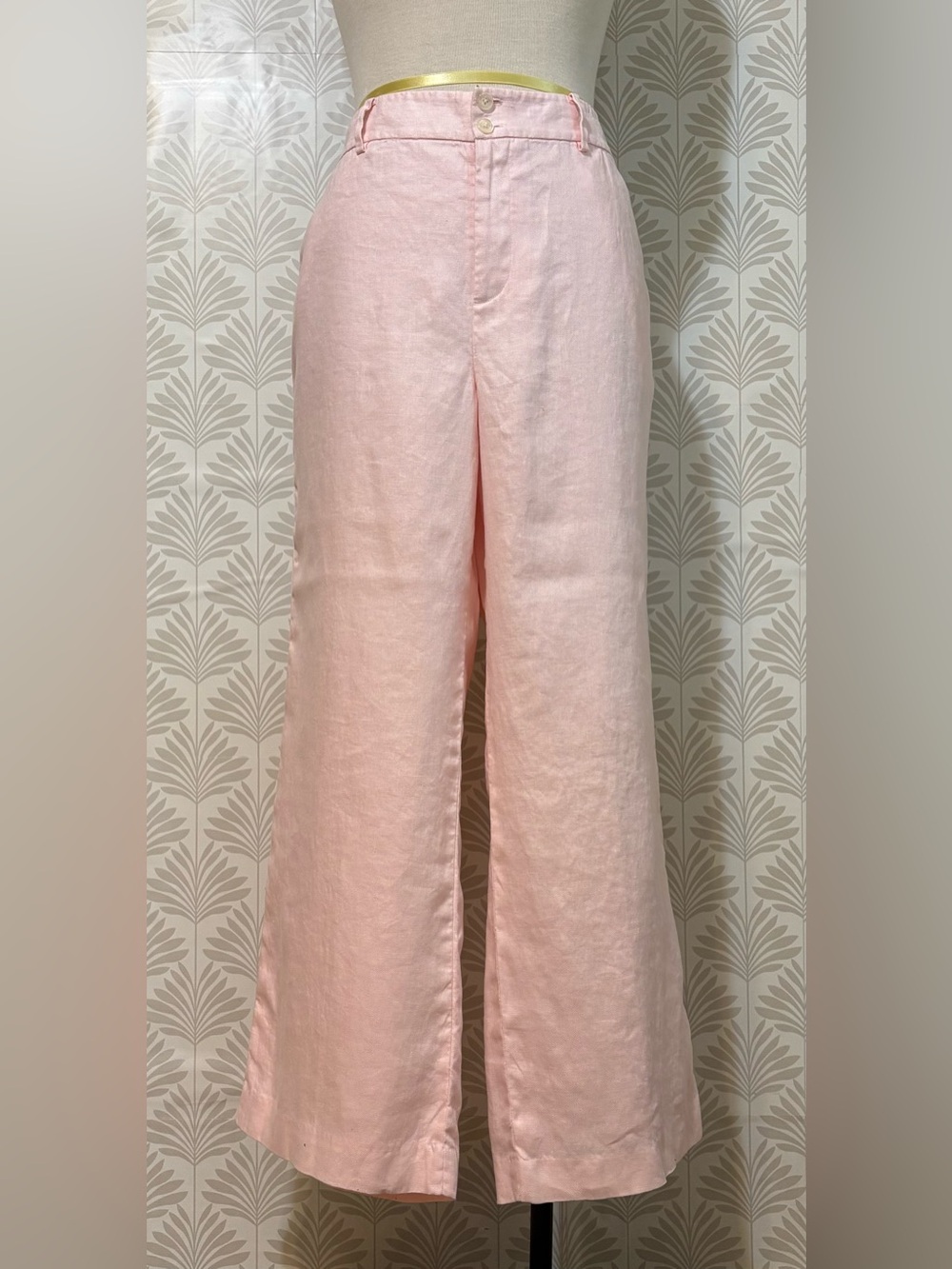 Ralph Lauren Soft Pink High-Waist Wide-Leg Linen Pants